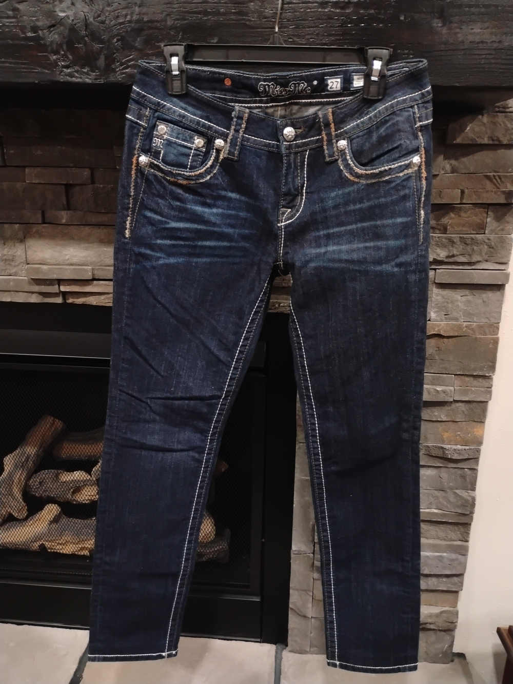 Miss Me Dark Indigo Skinny Jeans with Contrast Stitching Size 27
